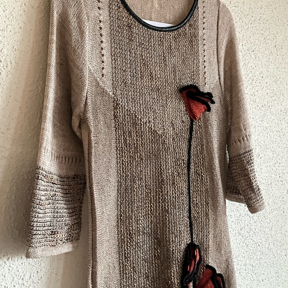 Zoja Art Knit Sweater Dress Tunic Flower Appliqué Boho - Picture 11 of 12